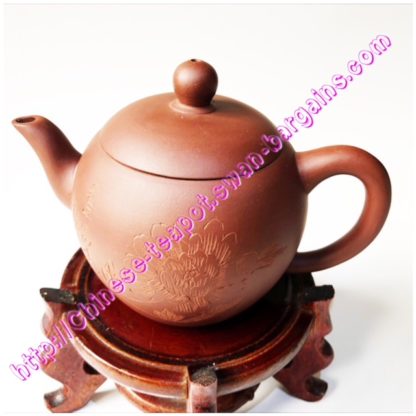 Peony Blossoms Engraving Red Clay Rounded Teapot Singapore