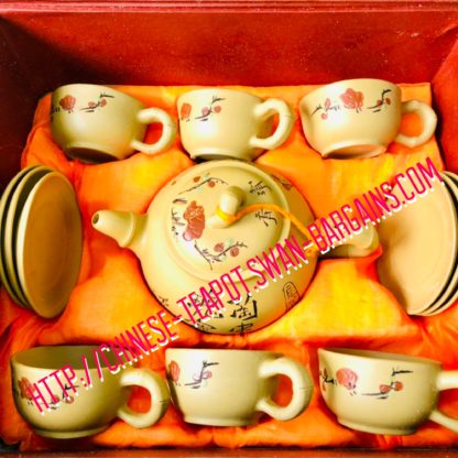 Yixing Yellow Clay Teapot Calligraphy Art Set G – 6 cups & Saucers Singapore